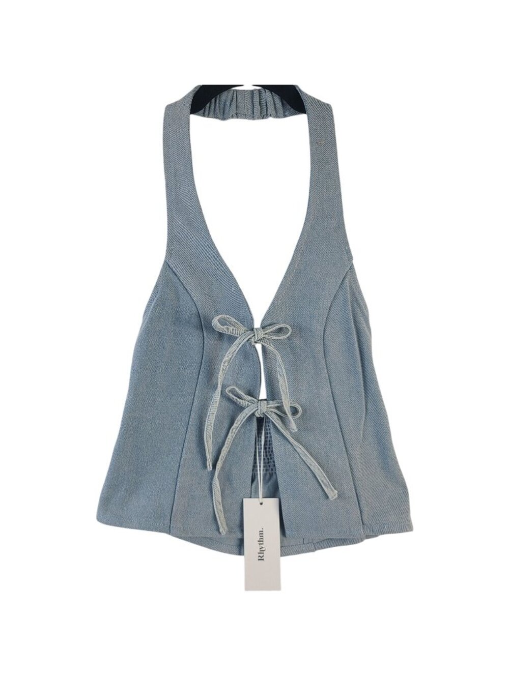 NEW Rhythm Louise Tie Front Halter Top Light Blue XS
